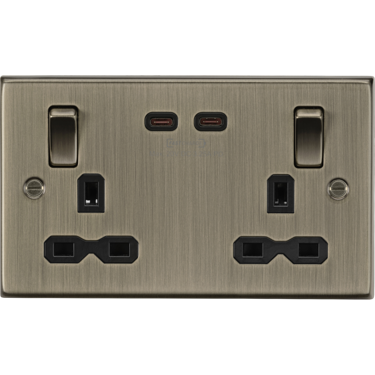 Knightsbridge CS9965AB 13A 2G DP Switched Socket with Dual USB-C [65W DUAL FASTCHARGE] Antique Brass