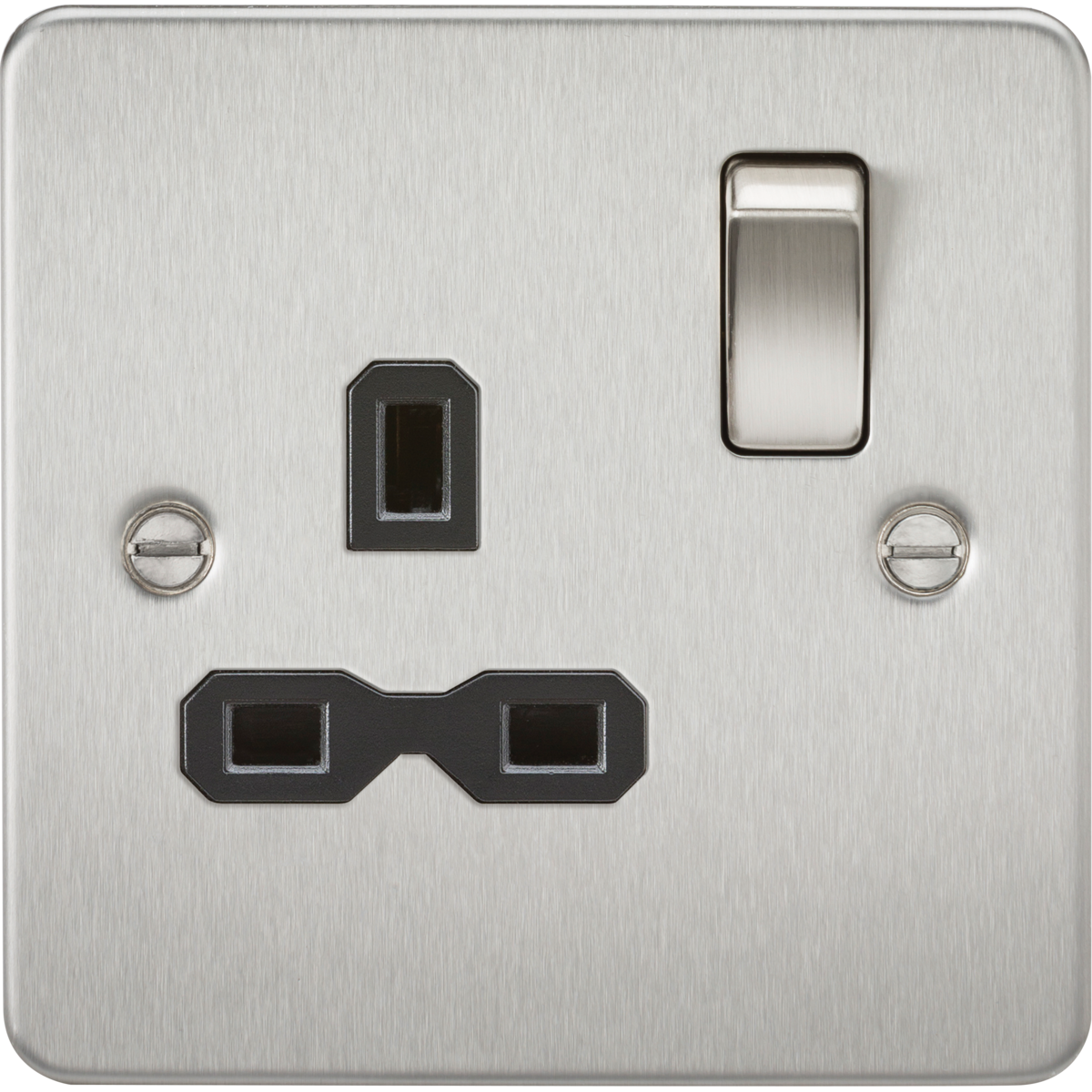 Knightsbridge FPR7000BC 13A 1G DP Switched Socket Brushed Chrome with Black Insert