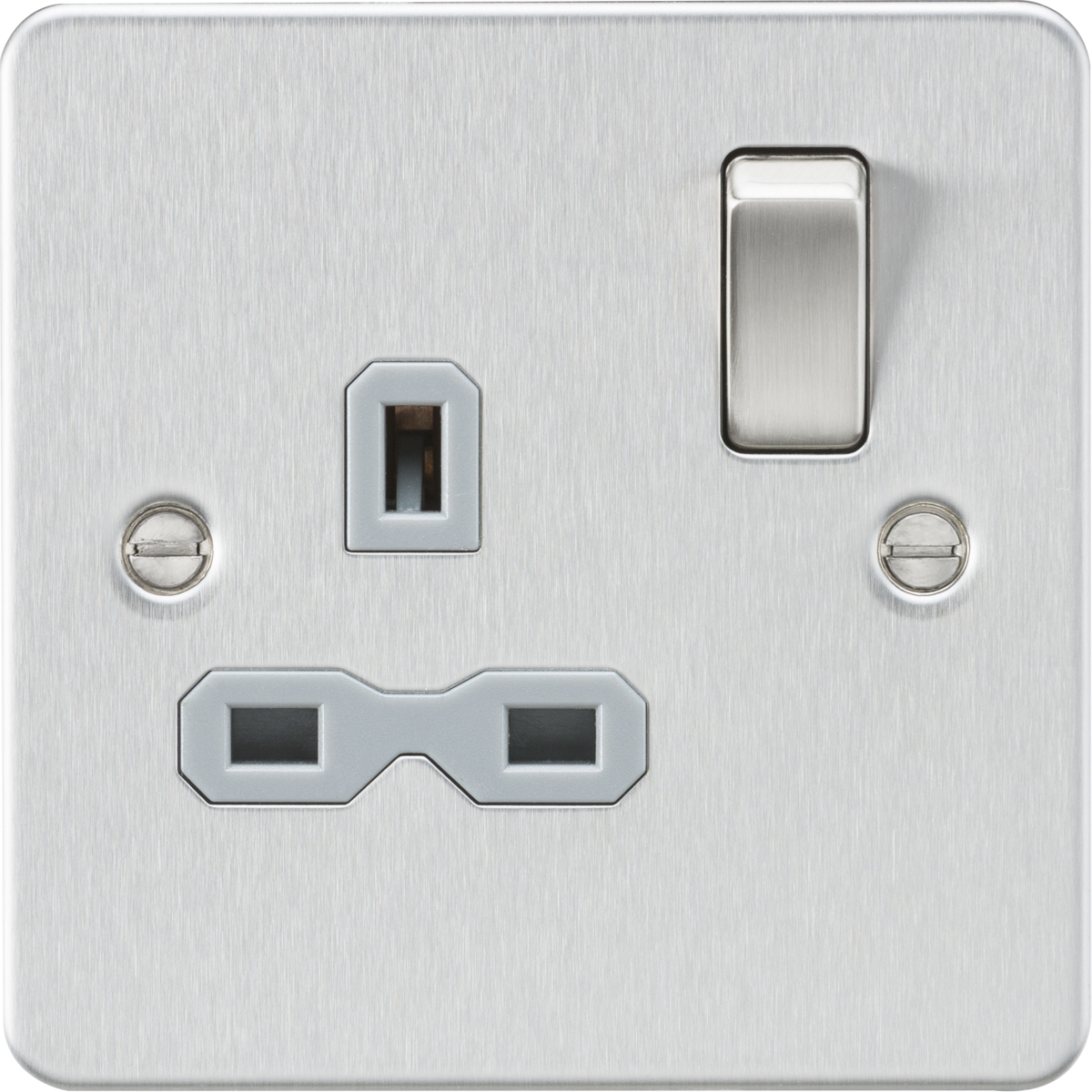 Knightsbridge FPR7000BCG 13A 1G DP Switched Socket Brushed Chrome with Grey Insert