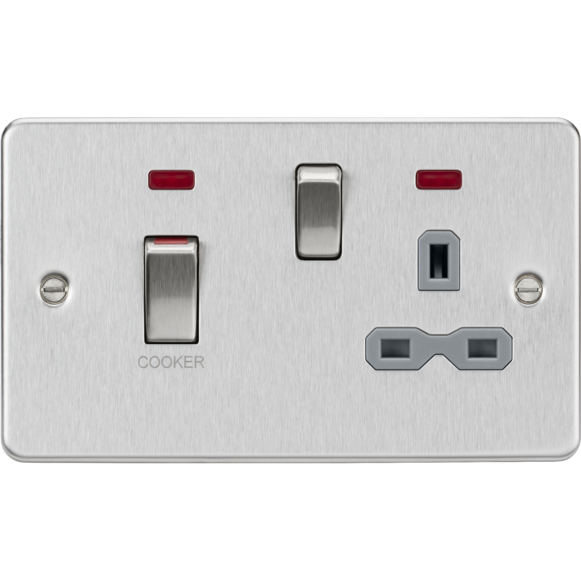 Knightsbridge FPR83MNBCG 45A DP Switch & 13A Socket with Neons Brushed Chrome with Grey Insert