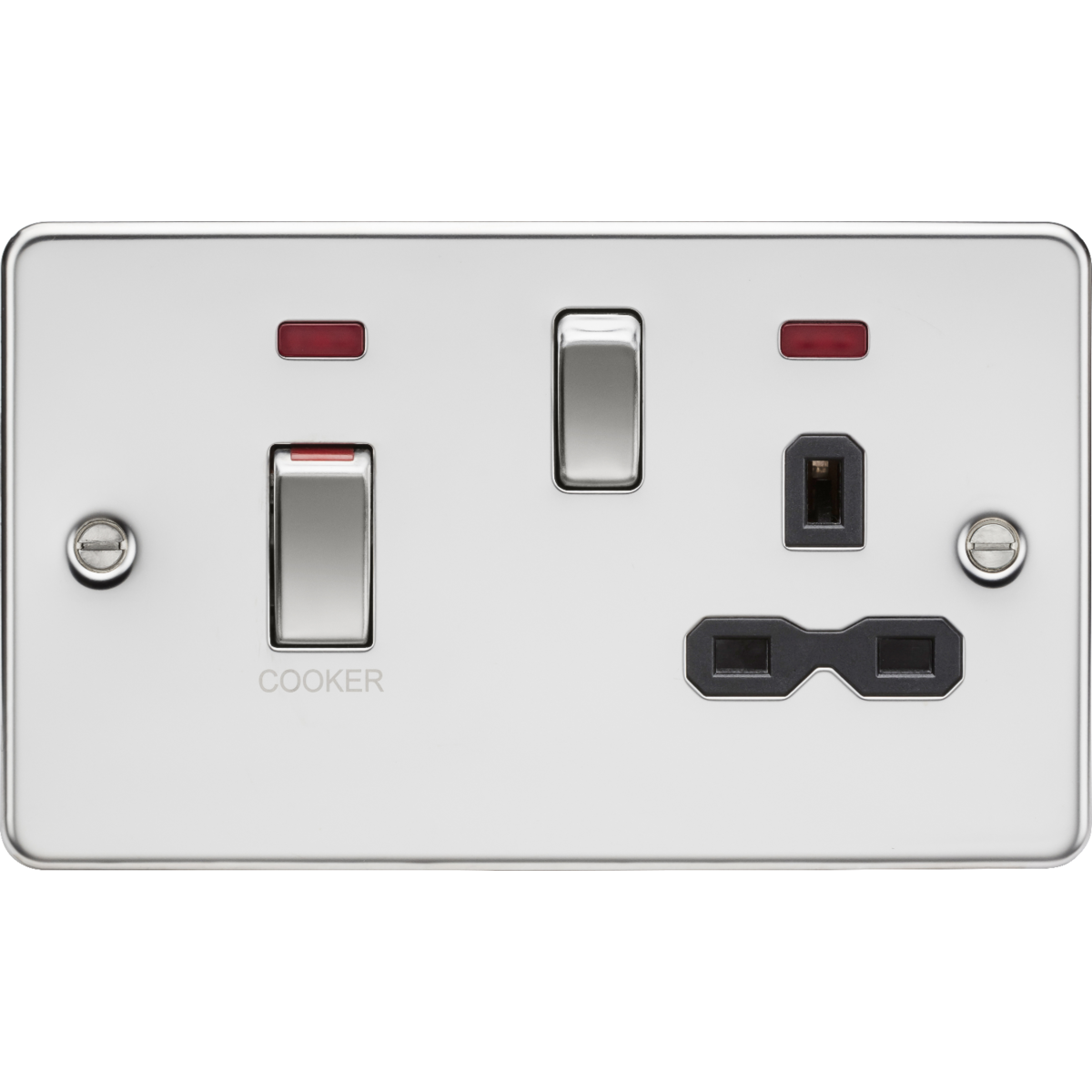 Knightsbridge FPR83MNPC 45A DP Switch & 13A Socket with Neons Polished Chrome with Black Insert