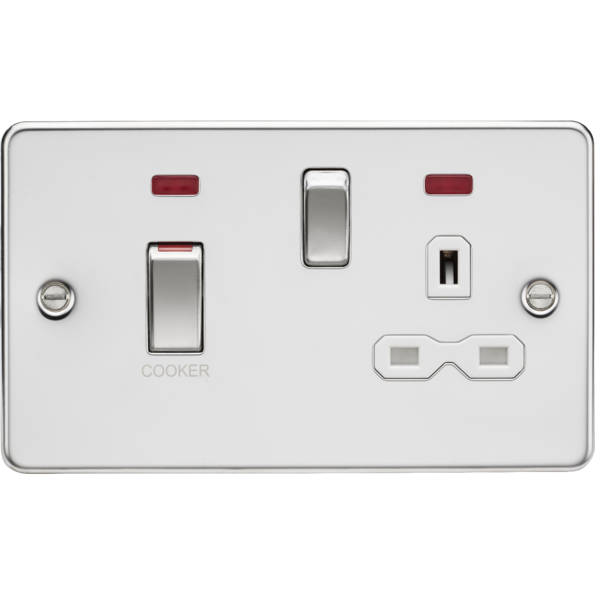 Knightsbridge FPR83MNPCW 45A DP Switch & 13A Socket with Neons Polished Chrome with White Insert