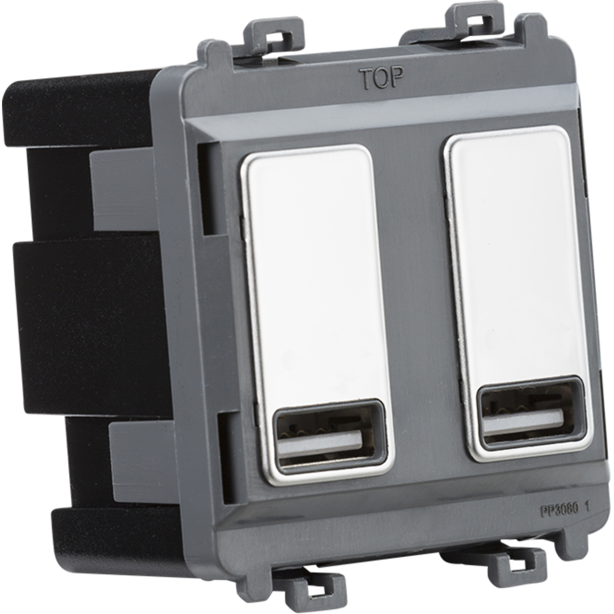 Knightsbridge GDM016PC Dual USB charger module (2 x grid positions) 5V 2.4A (shared) - polished chrome