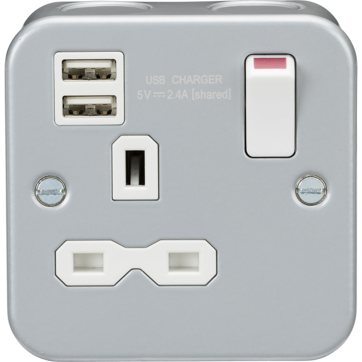 Knightsbridge MR9124 Metal Clad 13A 1G Switched Socket with Dual USB Charger (2.4A)