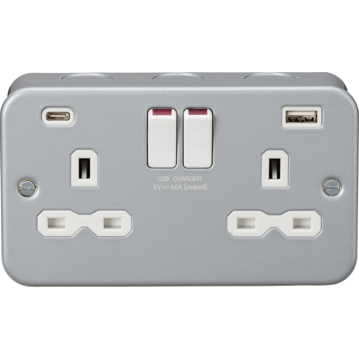 Knightsbridge MR9940 Metal Clad 13A 2G SP Switched Socket with dual USB C+A 5V DC 4.0A 