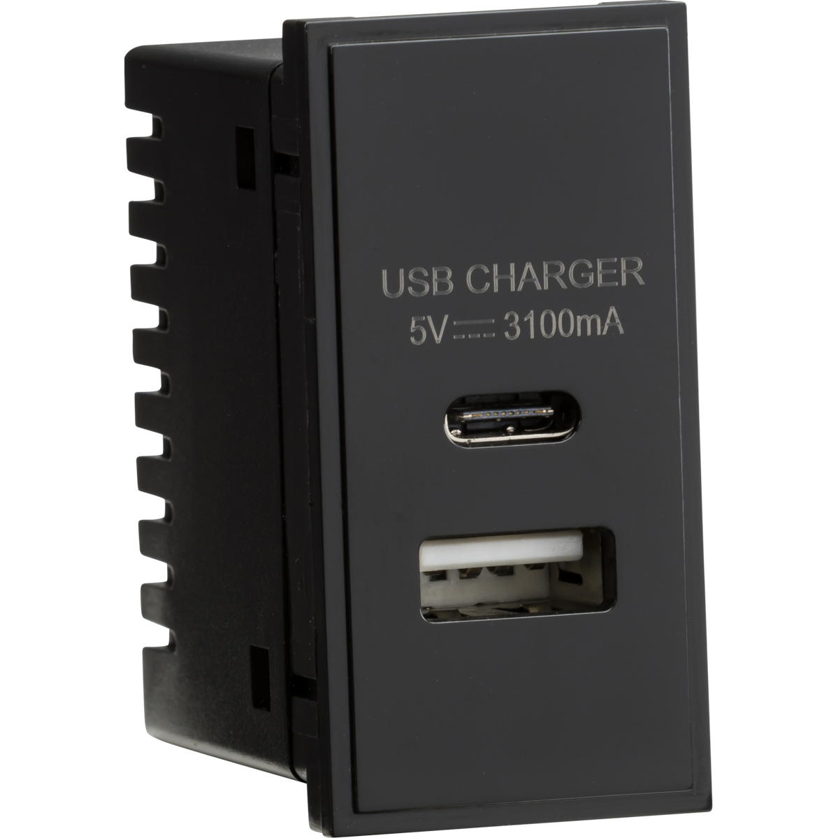 Knightsbridge NETUSBCBK Dual USB A+C Charger Module (5V DC3.1A Max. 15.5W) 25x50mm - Black