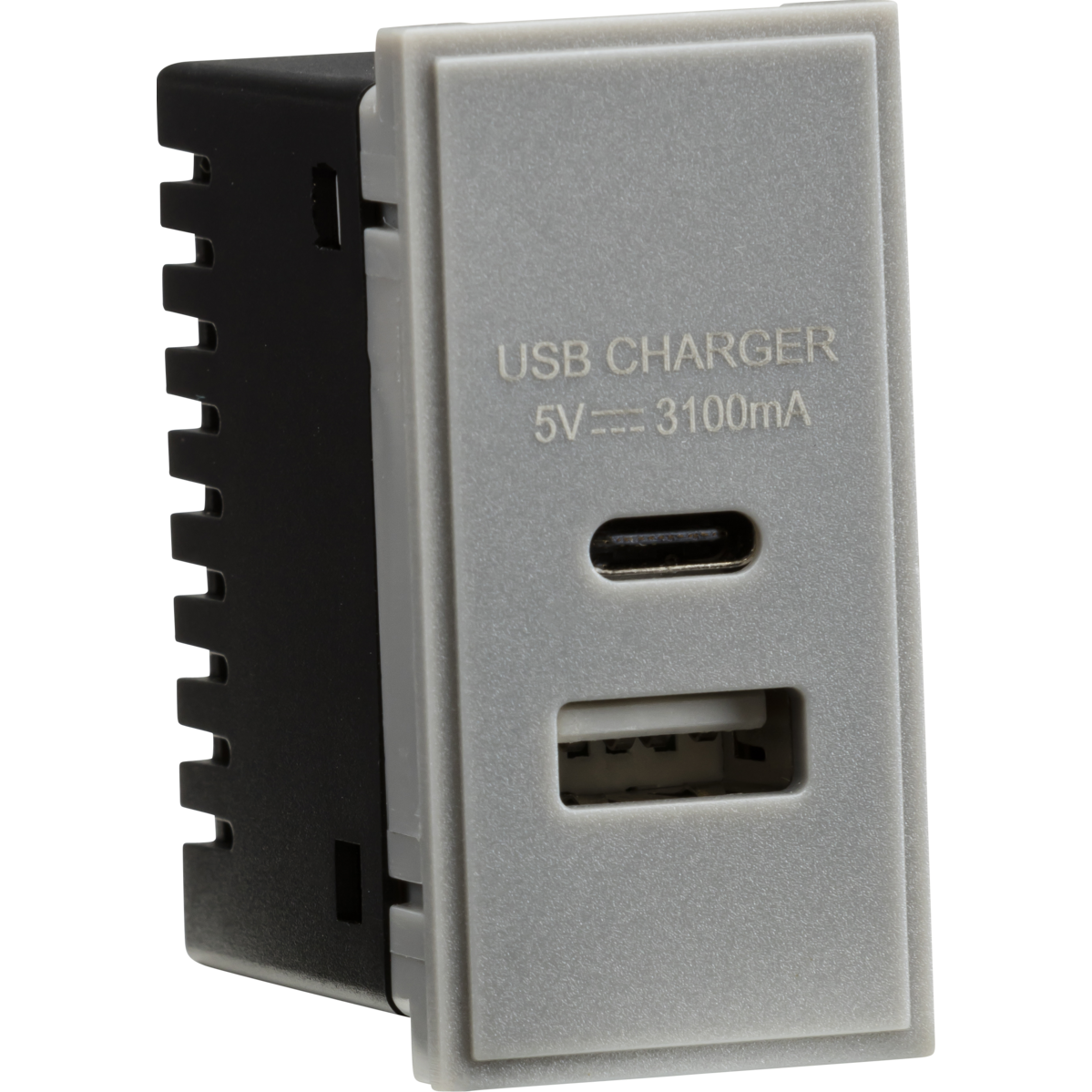 Knightsbridge NETUSBCGY Dual USB A+C Charger Module (5V DC3.1A Max. 15.5W) 25x50mm - Grey