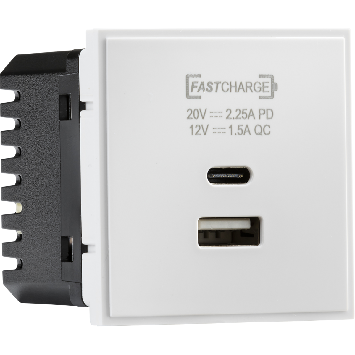 Knightsbridge NETUSBPDWH Dual USB A+C Charger Module (20V DC 2.25A Max. 45W) 50x50mm - White