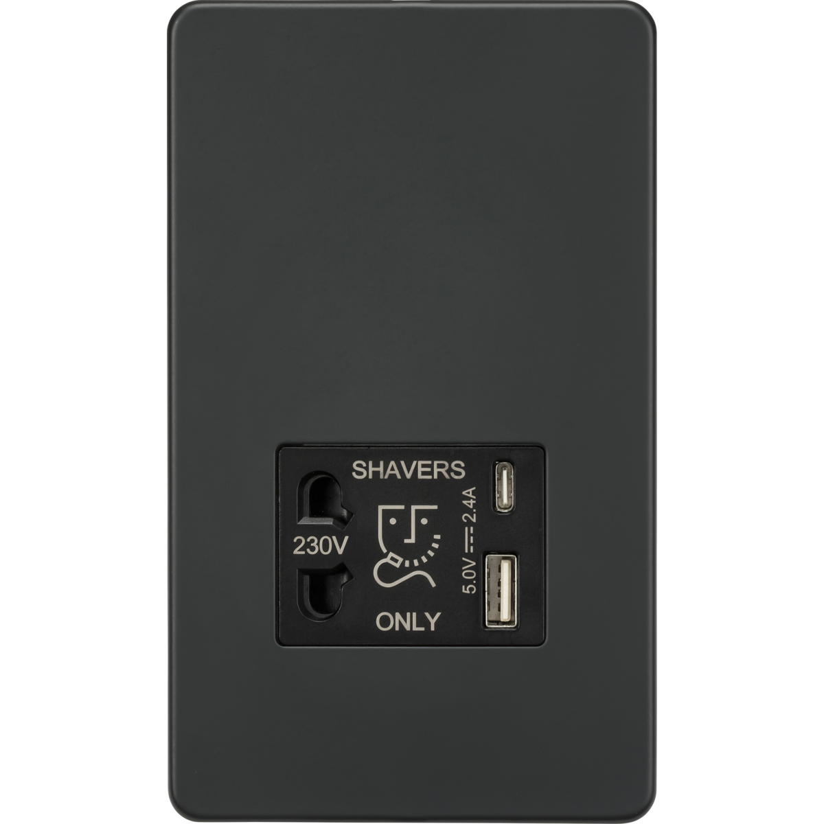 Knightsbridge SF8909AT 230V Shaver Socket with Dual USB A+C [5V DC 2.4A shared] Anthracite