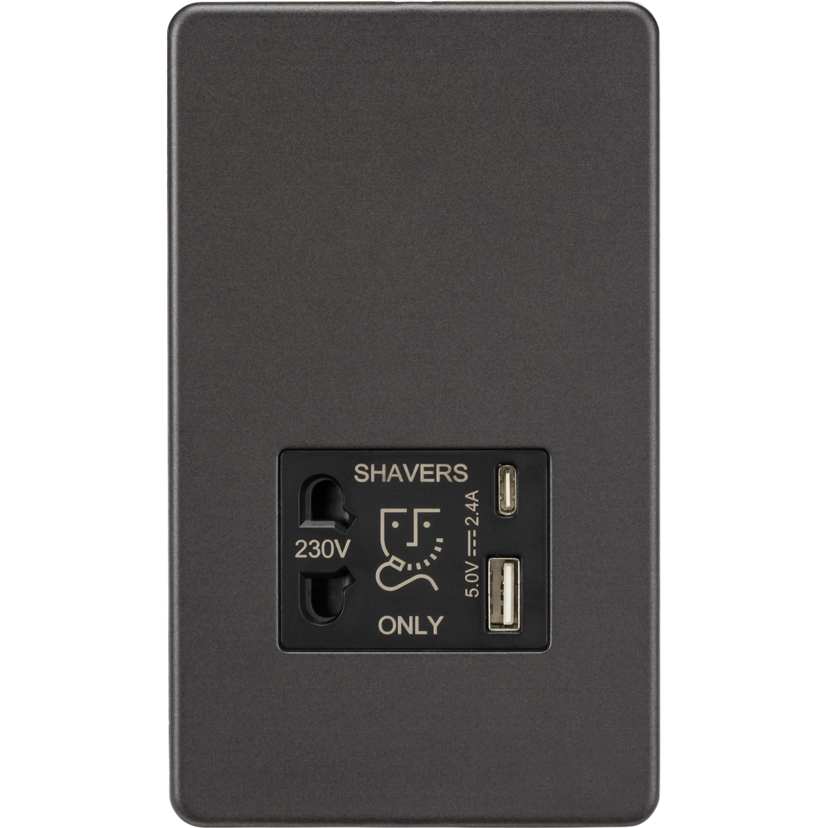 Knightsbridge SF8909SB 230V Shaver Socket with Dual USB A+C [5V DC 2.4A shared] Smoked Bronze with Black Insert