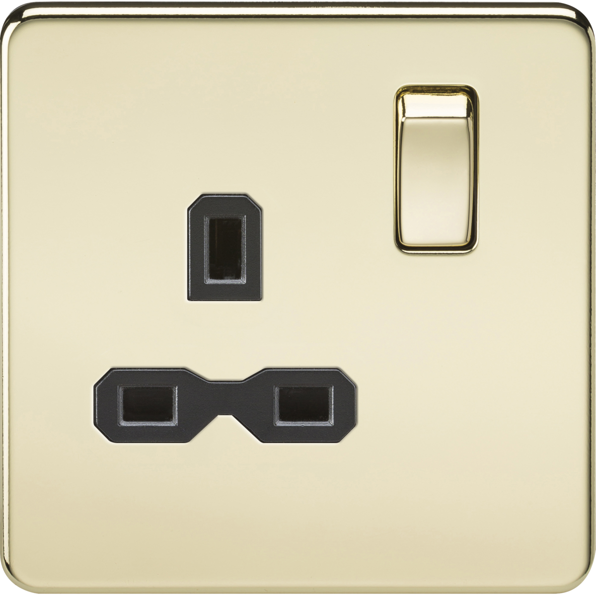 Knightsbridge SFR7000PB 13A 1G DP Switched Socket Polished Brass with Black Insert