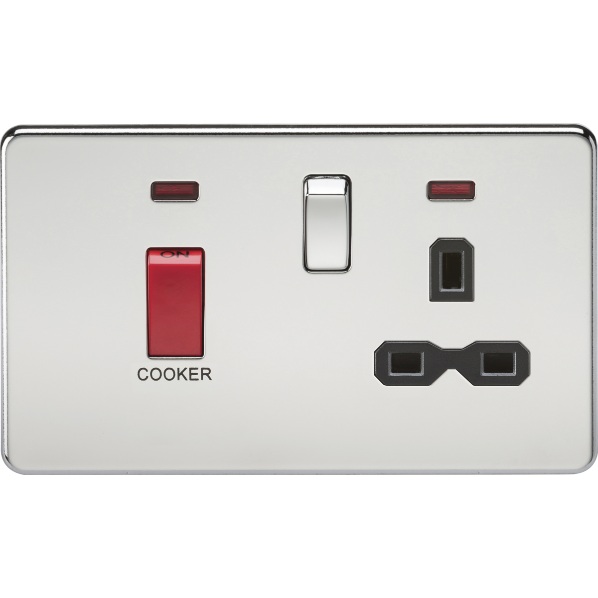 Knightsbridge SFR8333NPC 45A DP Switch & 13A Socket with Neons Polished Chrome with Black Insert