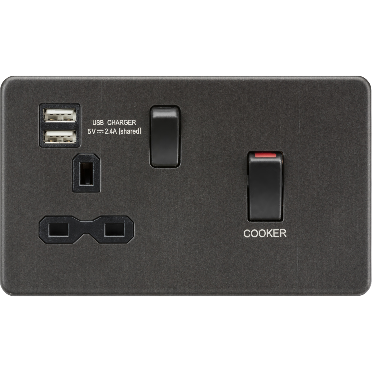 Knightsbridge SFR83UMSB 45A DP Switch & 13A Socket with Dual USB A+A (5V DC 2.4A shared) Smoked Bronze with Black Insert