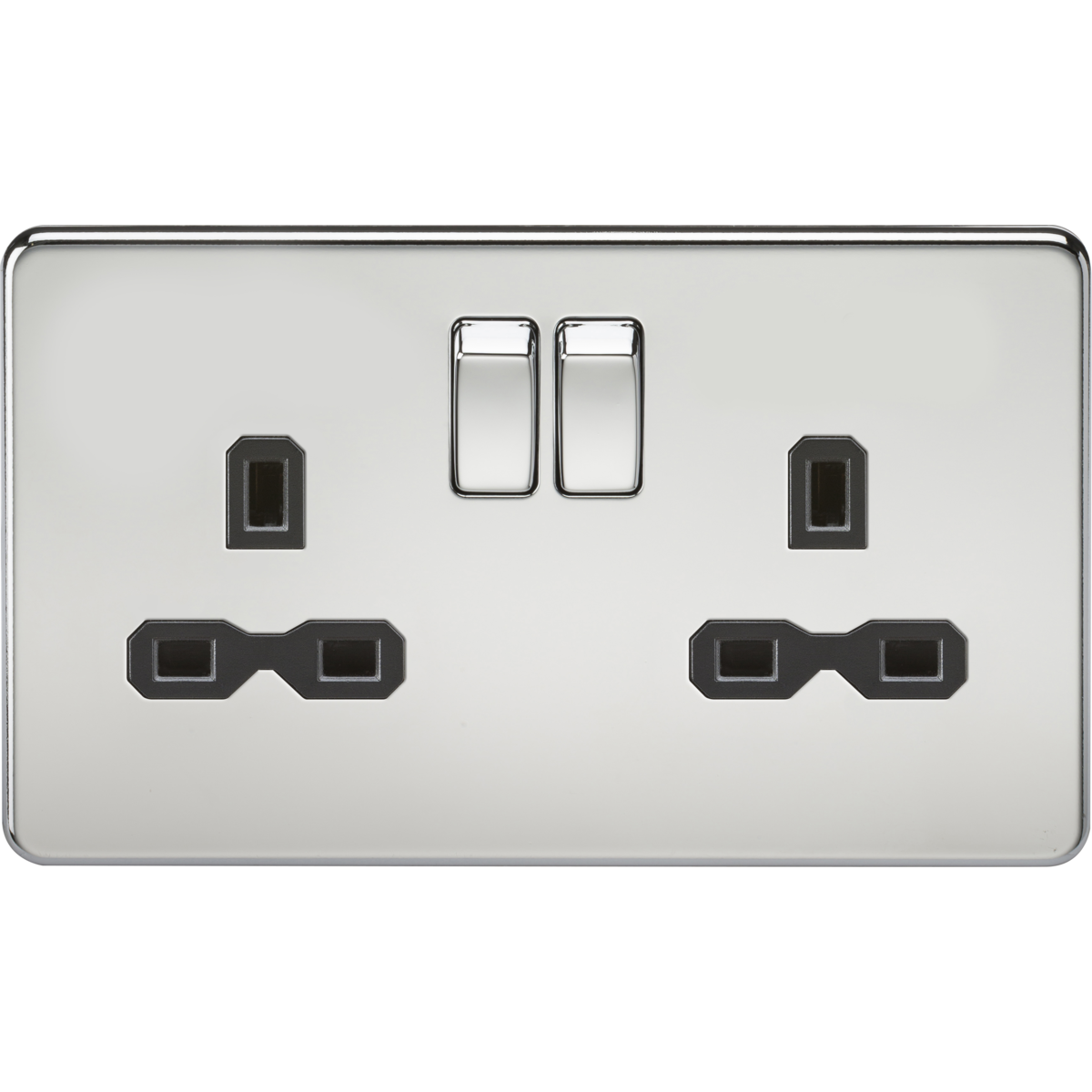 Knightsbridge SFR9000PC 13A 2G DP Switched Socket with Twin Earths Polished Chrome with Black Insert