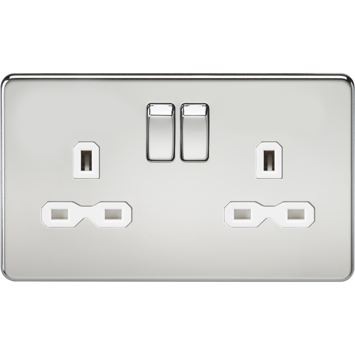 Knightsbridge SFR9000PCW 13A 2G DP Switched Socket with Twin Earths Polished Chrome with White Insert