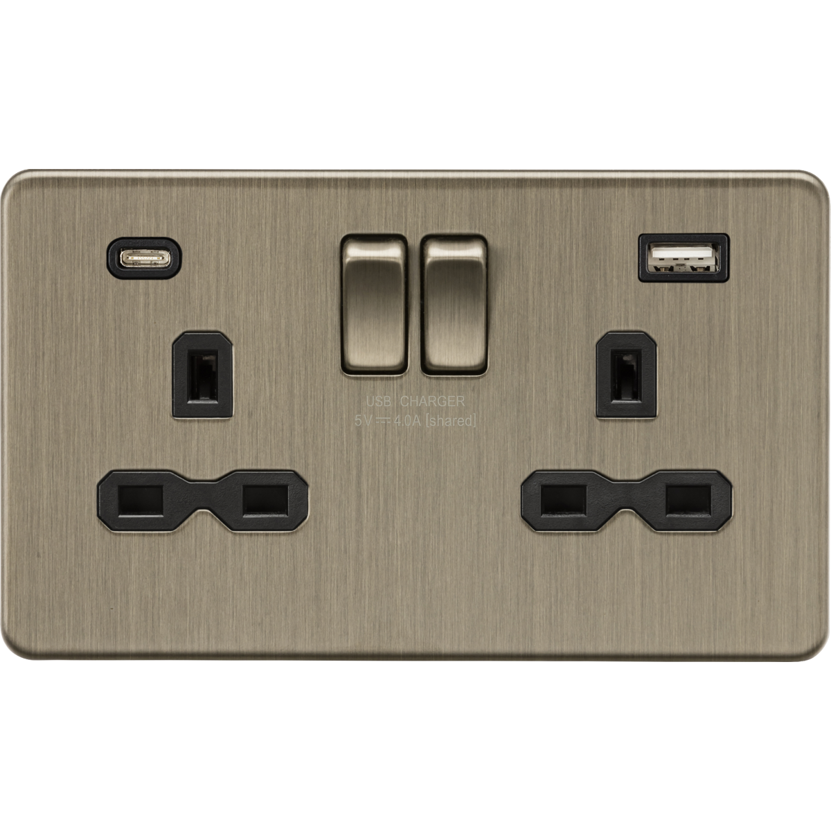 Knightsbridge SFR9940AB 13A 2G SP Switched Socket with dual USB C+A 5V DC 4.0A [shared] Antique Brass