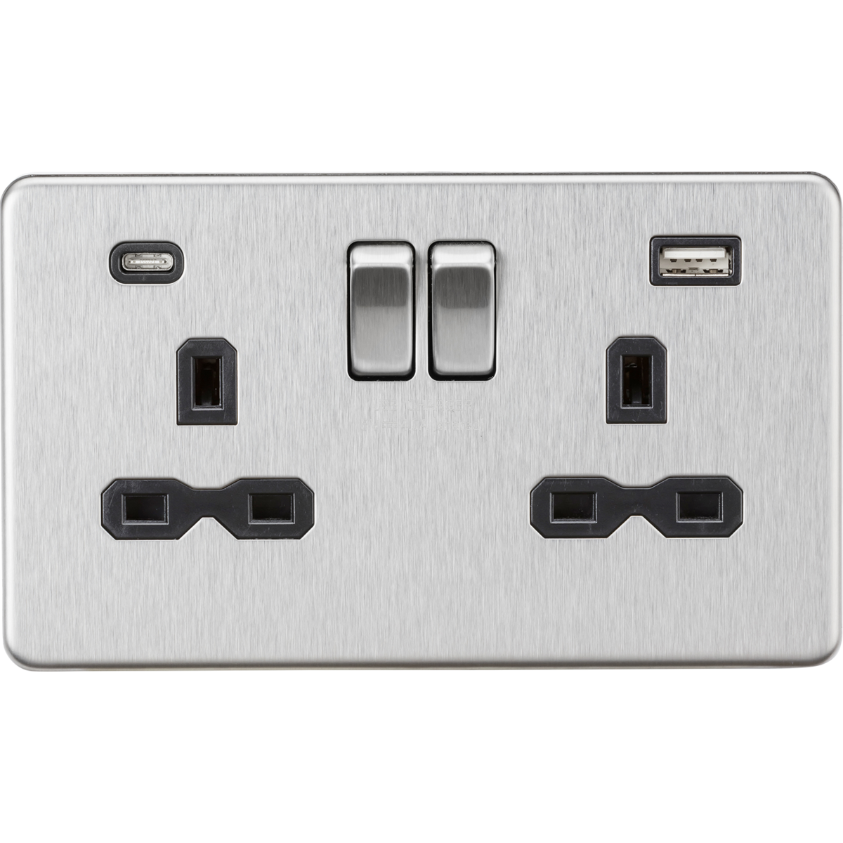 Knightsbridge SFR9940BC 13A 2G SP Switched Socket with Dual USB A+C (5V DC 4.0A shared) Brushed Chrome with Black Insert