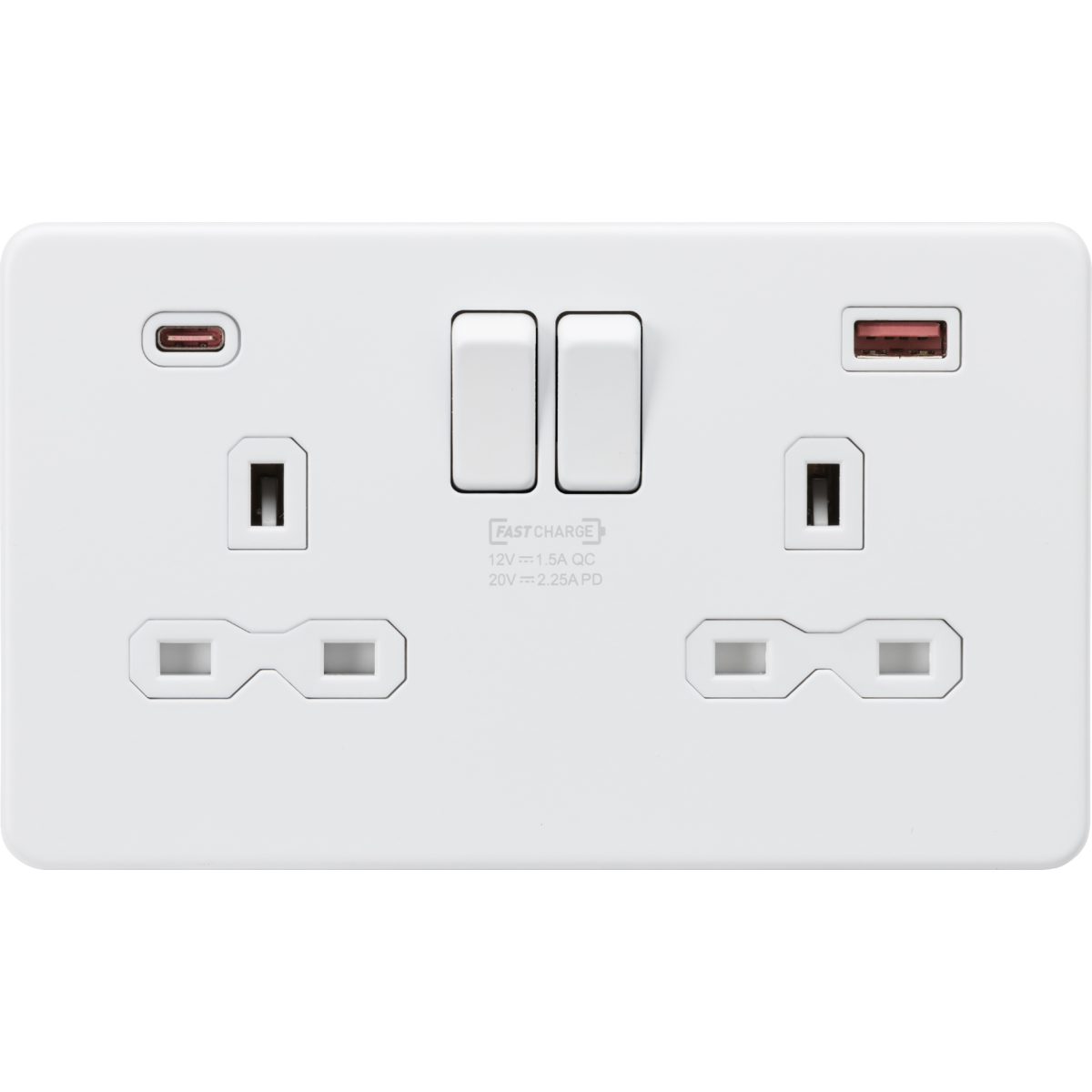 Knightsbridge SFR9945MW 13A 2G DP Switched Socket with Dual USB A+C 20V DC 2.25A (Max. 45W) Matt White with White Insert