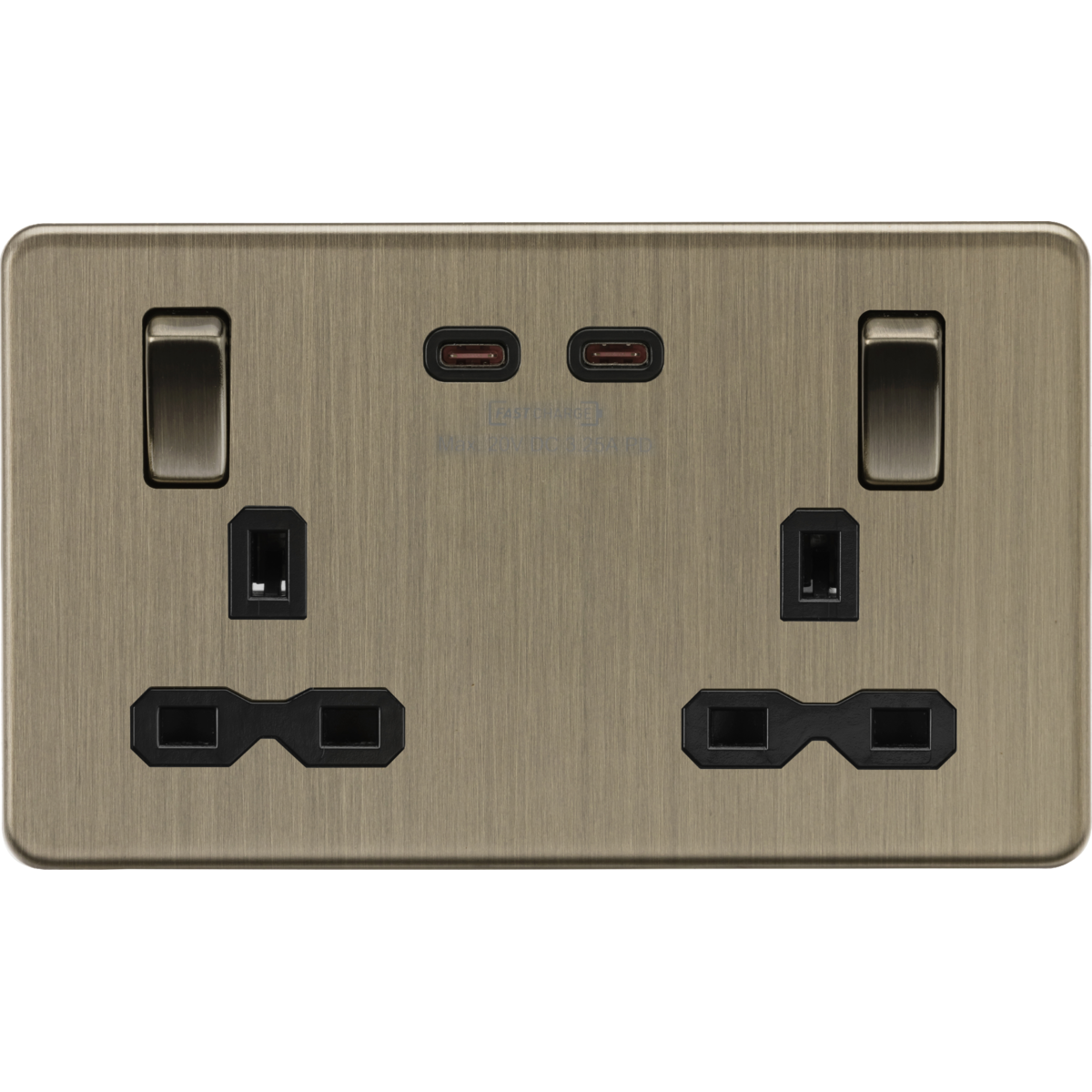 Knightsbridge SFR9965AB 13A 2G DP Switched Socket with Dual USB-C [65W DUAL FASTCHARGE] Antique Brass