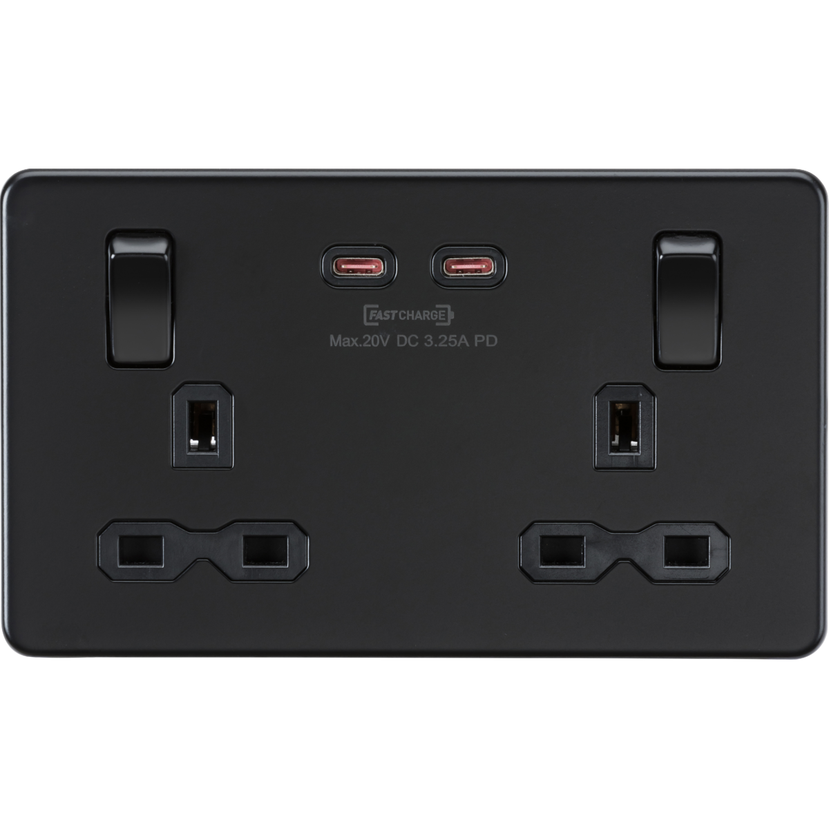 Knightsbridge SFR9965MBB 13A 2G DP Switched Socket with Dual USB-C [65W DUAL FASTCHARGE] Matt Black