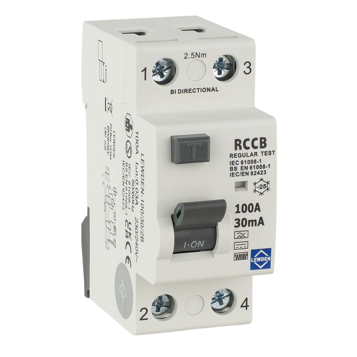 Lewden 100/30/2B Type B 100A 30mA 230V 2 Pole RCD