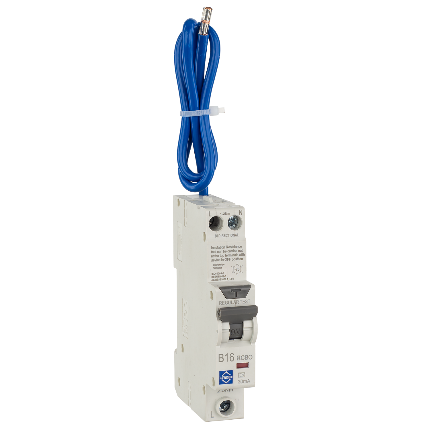 Lewden Compact Bidirectional RCBO Double Pole 30mA Switched Neutral