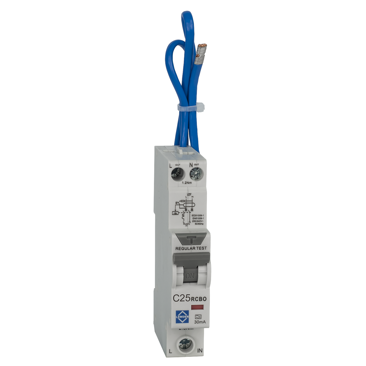 Lewden Compact RCBO C Curve Double Pole 30mA Switched Neutral