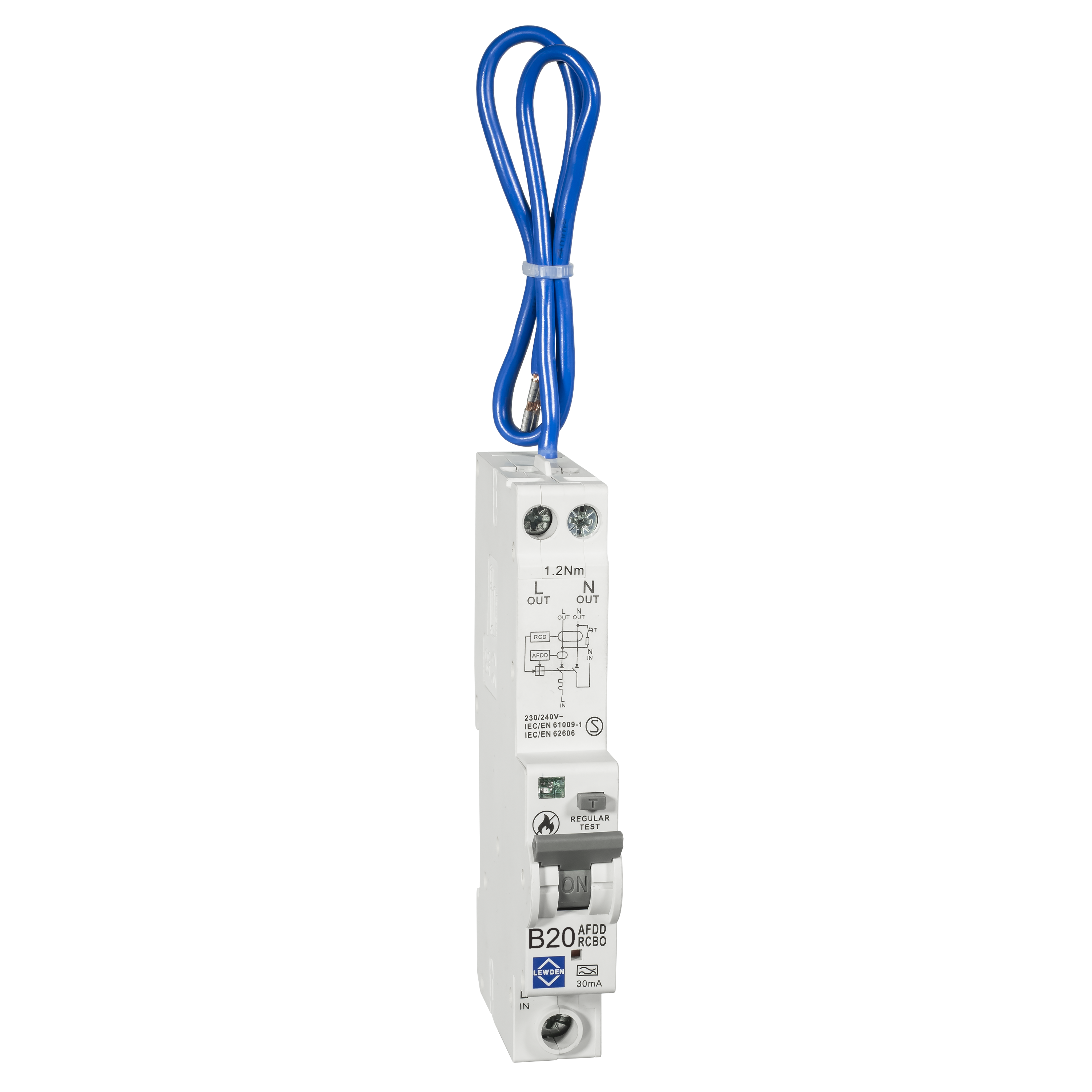 Lewden Double Pole 1 Module B Curve 6kA 30mA AFDD Combined RCBO