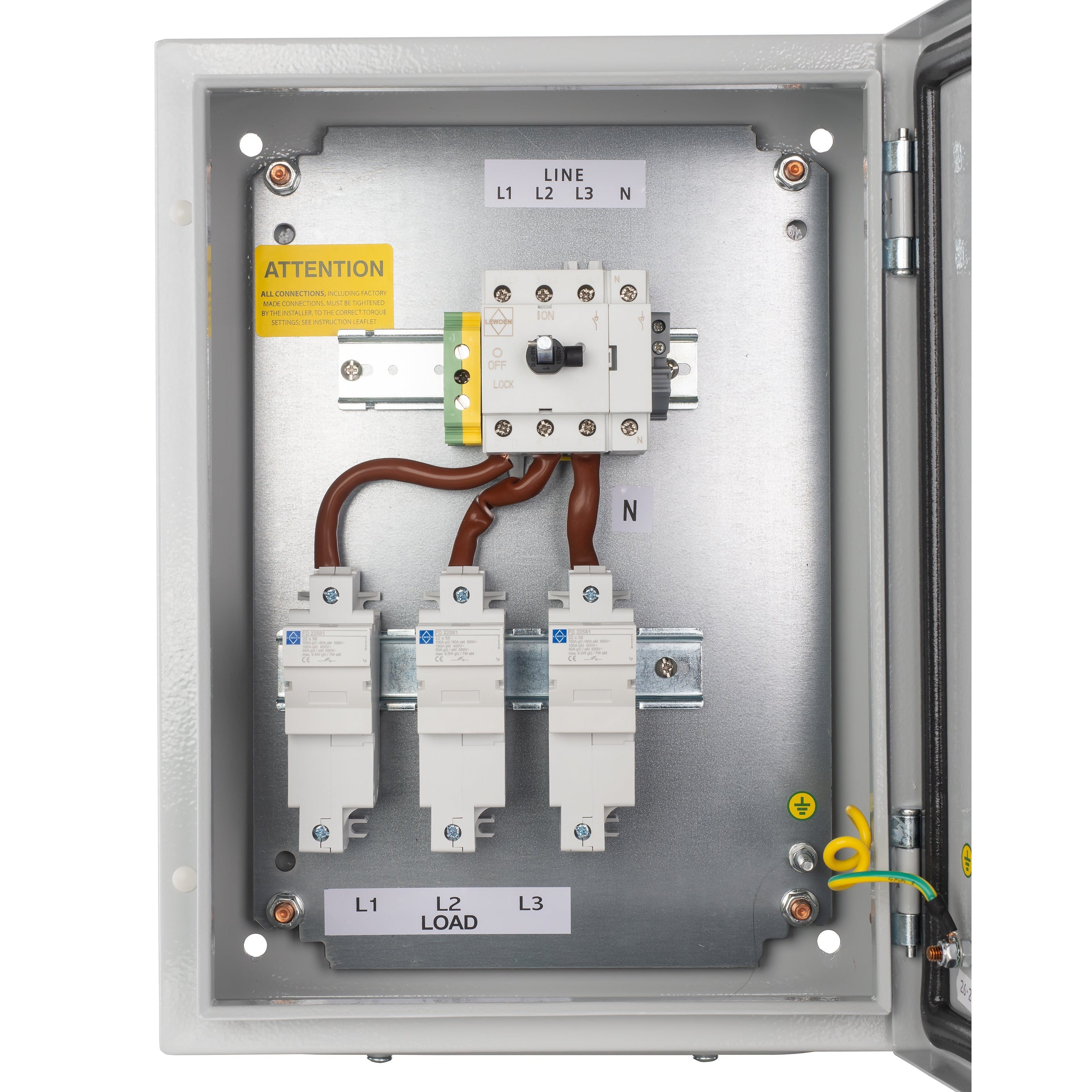 Lewden FIS634P 63A TP+N Metal Clad Fused Switch