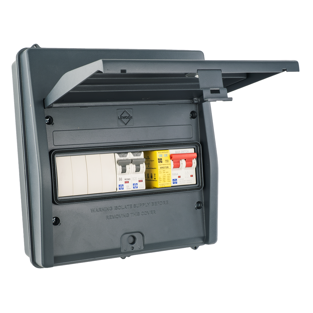 Lewden HPPO-07MG-A IP65 7 Way Air Source Heat Pump (ASHP) Consumer Unit with 2x RCBOs and SPD