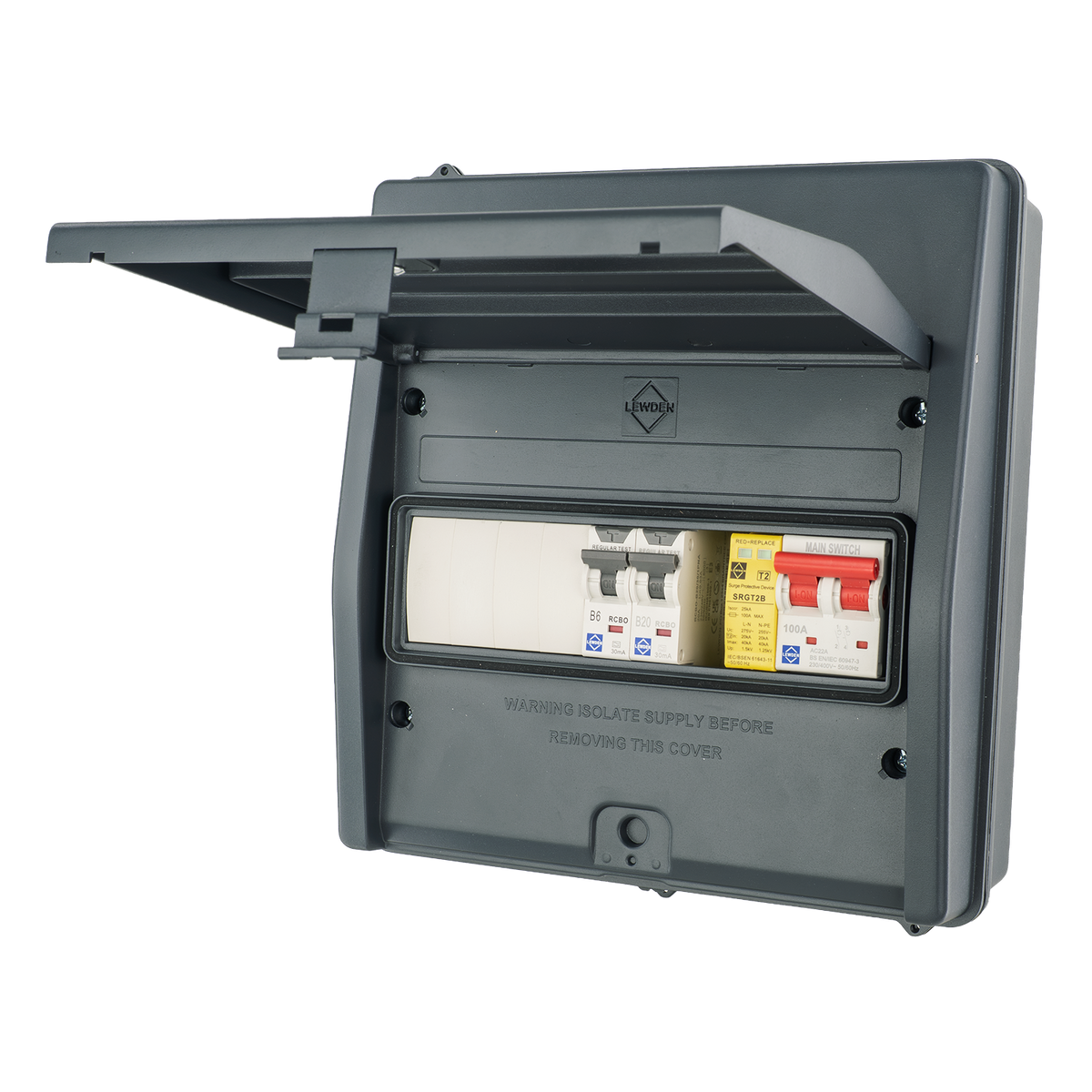 Lewden HPPO-07MG-A IP65 7 Way Air Source Heat Pump (ASHP) Consumer Unit with 2x RCBOs and SPD