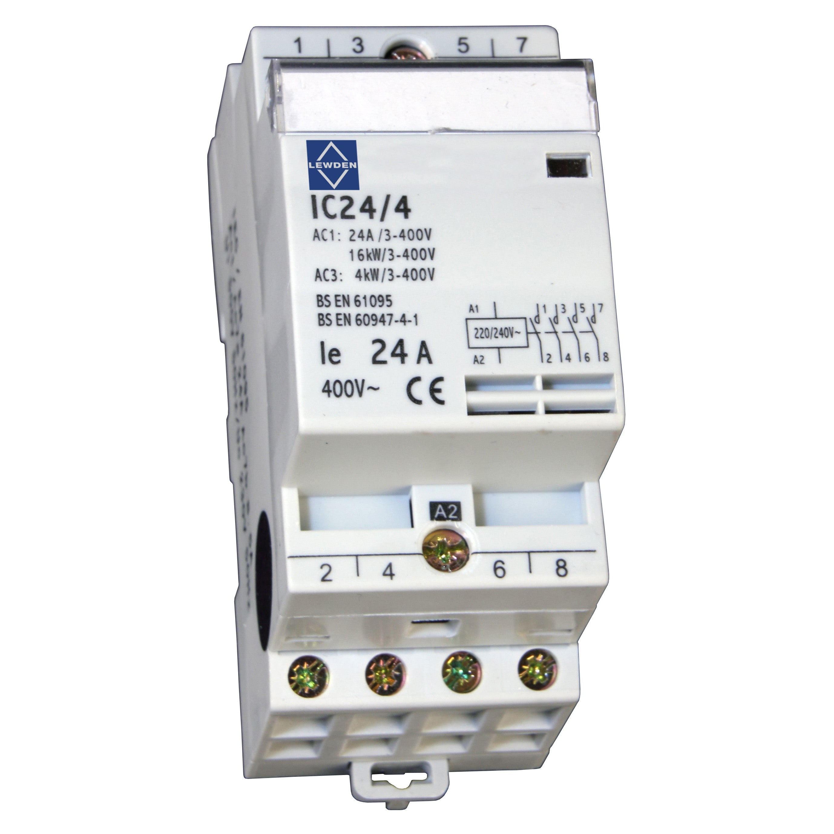 Lewden IC24/4 230V 24A 4 Pole Contactor with 4 NO Contacts