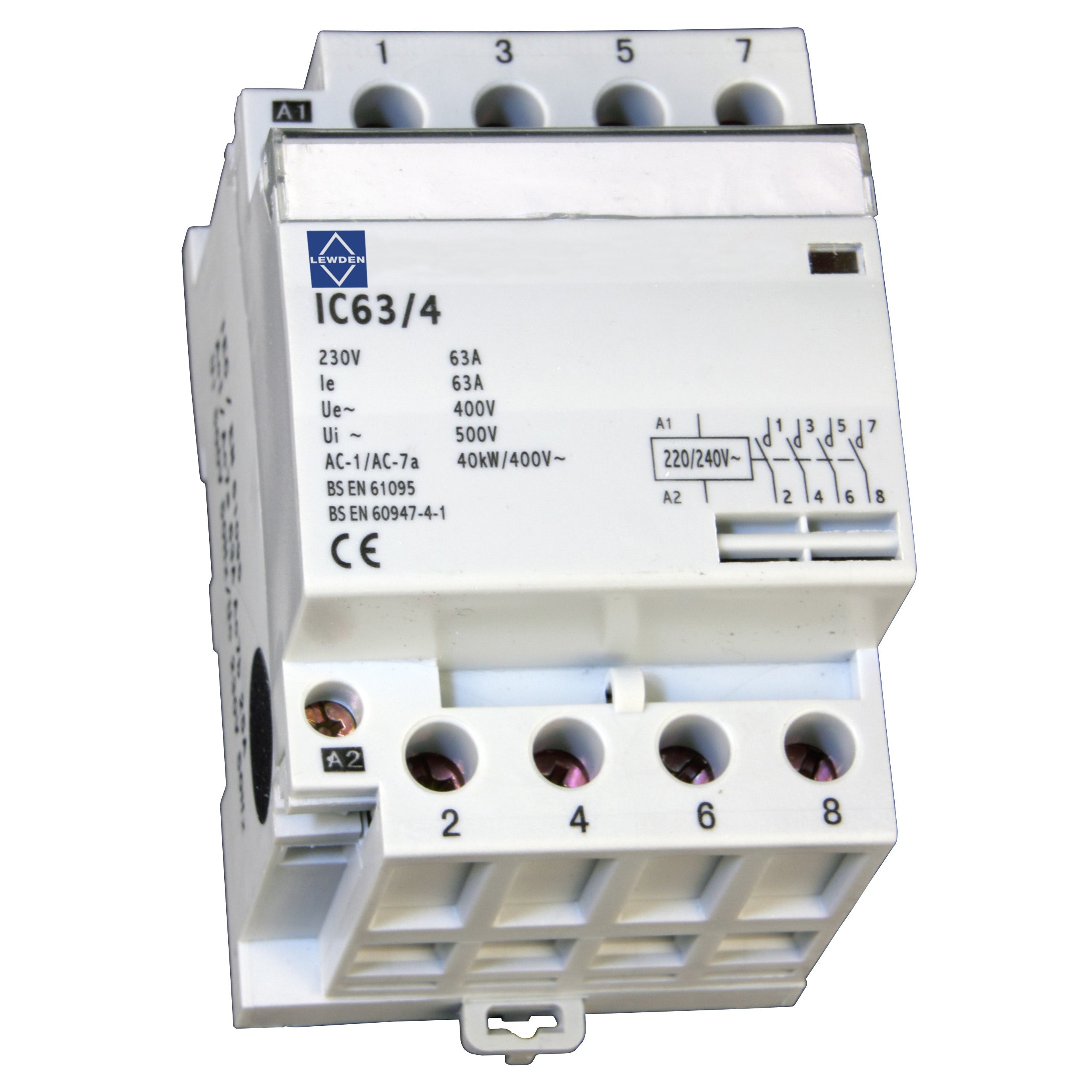 Lewden IC63/4 230V 63A 4 Pole Contactor with 4 NO Contacts