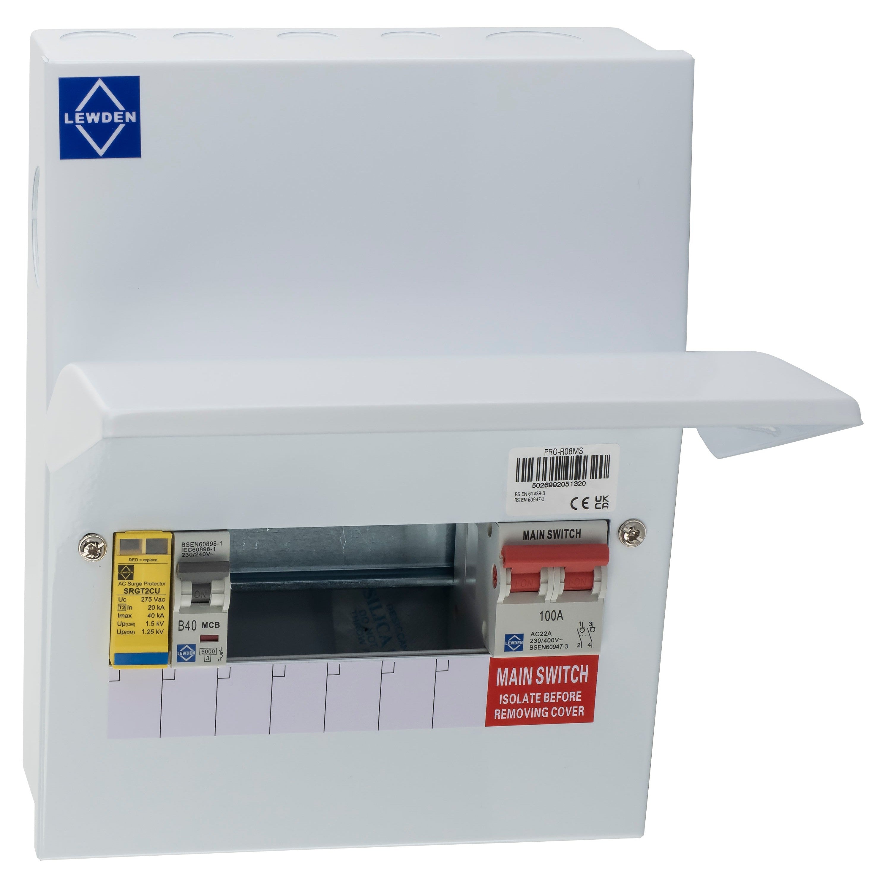 Lewden PRO-R08MS 5 Way RCBO Consumer Unit with Surge Protection