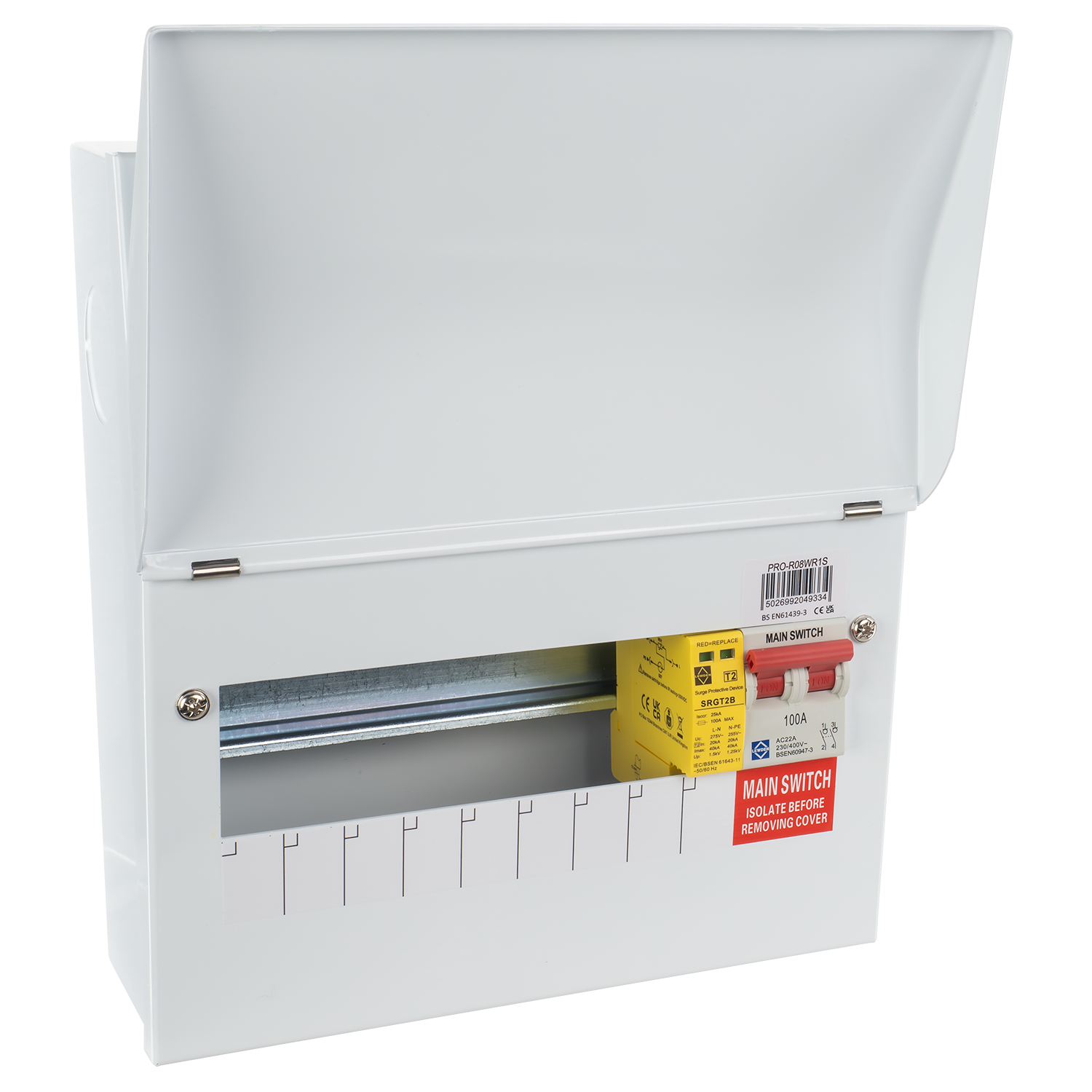 Lewden PRO-R08W-R1S 7 Way RCBO Consumer Unit with Surge Protection