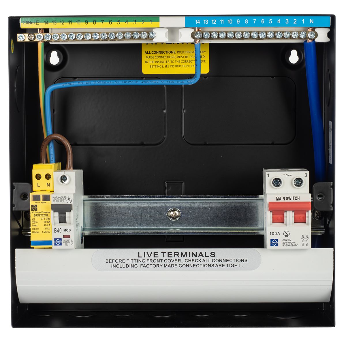 Lewden PRO-R10B-R1S Black 9 Way RCBO Consumer Unit with Surge Protection