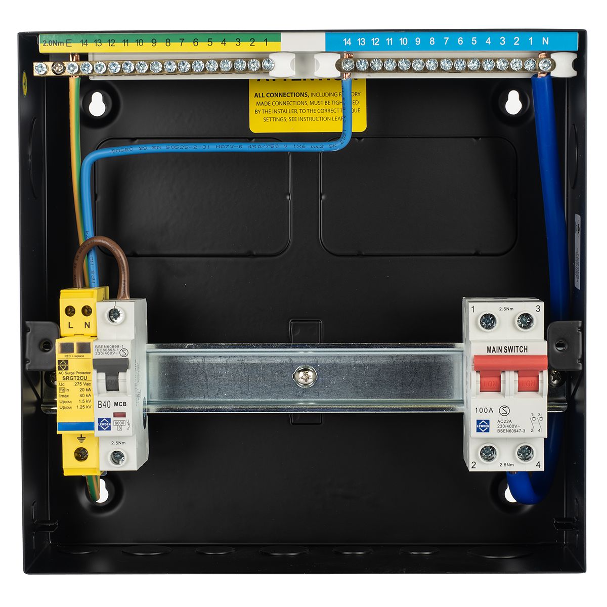 Lewden PRO-R12MSBK Black 9 Way RCBO Consumer Unit with Surge Protection