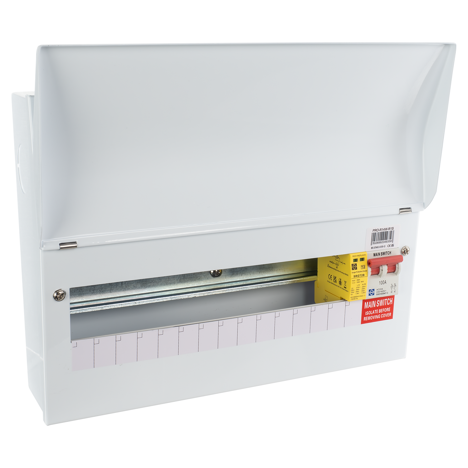 Lewden PRO-R14W-R1S 13 Usable Way Consumer Unit with Main Switch & Type 2 Surge