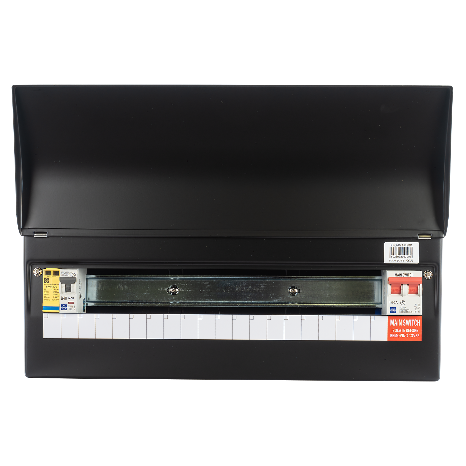 Lewden PRO-R21MSBK Black 18 Way RCBO Consumer Unit with Surge Protection