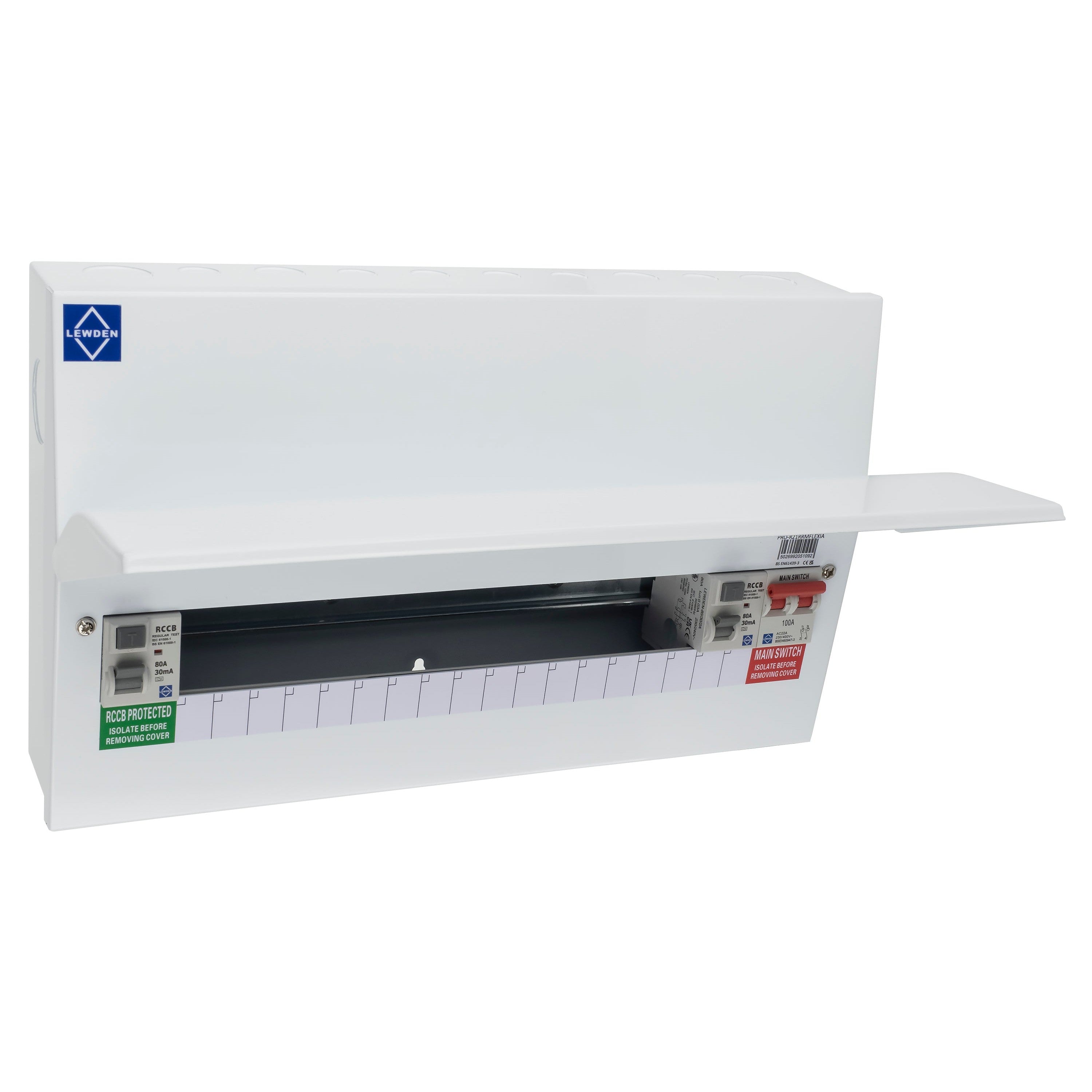 Lewden PRO-R21RRMFLEXIA 16 Way Dual 80A 30mA Type A RCD Metal Clad Consumer Unit