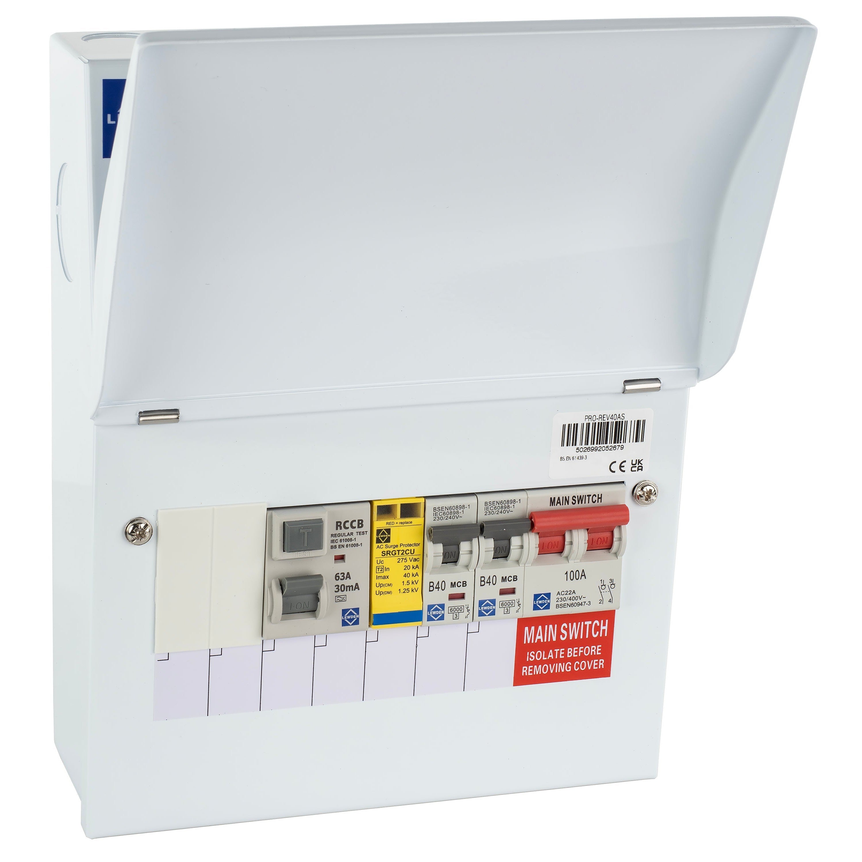 Lewden PRO-REV40AS EV Consumer Unit with Type A RCCB & Surge Protection