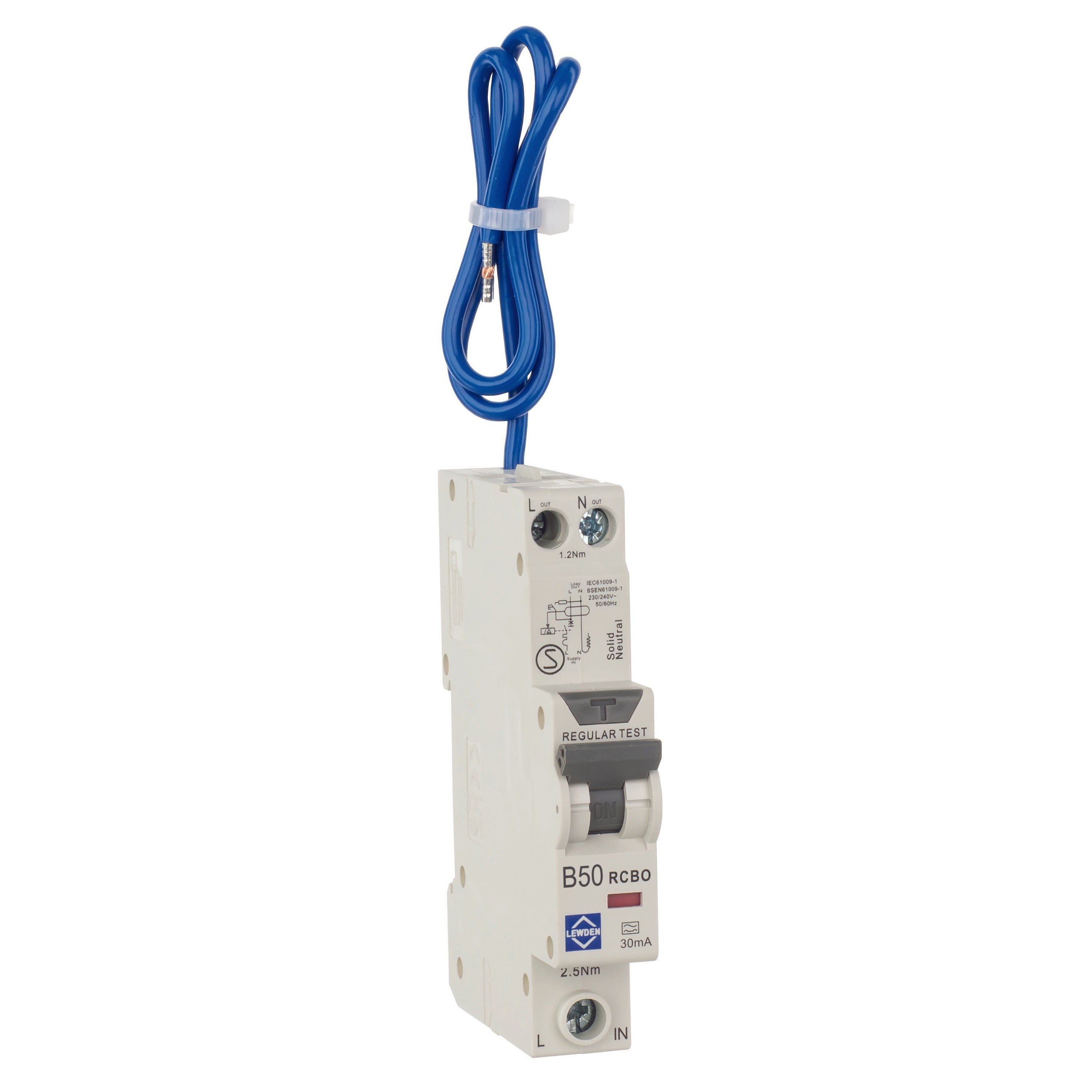 Lewden RCBO Compact Single Pole 1 Module B Curve 6kA 30mA Type A RCBO