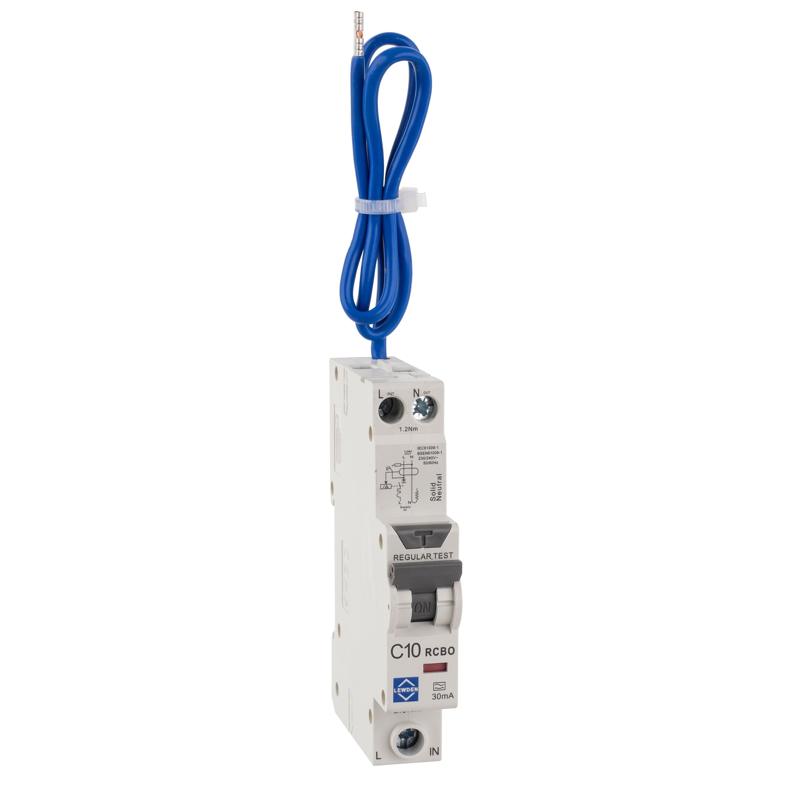 Lewden RCBO Compact Single Pole 1 Module C Curve 6kA 30mA Type A RCBO