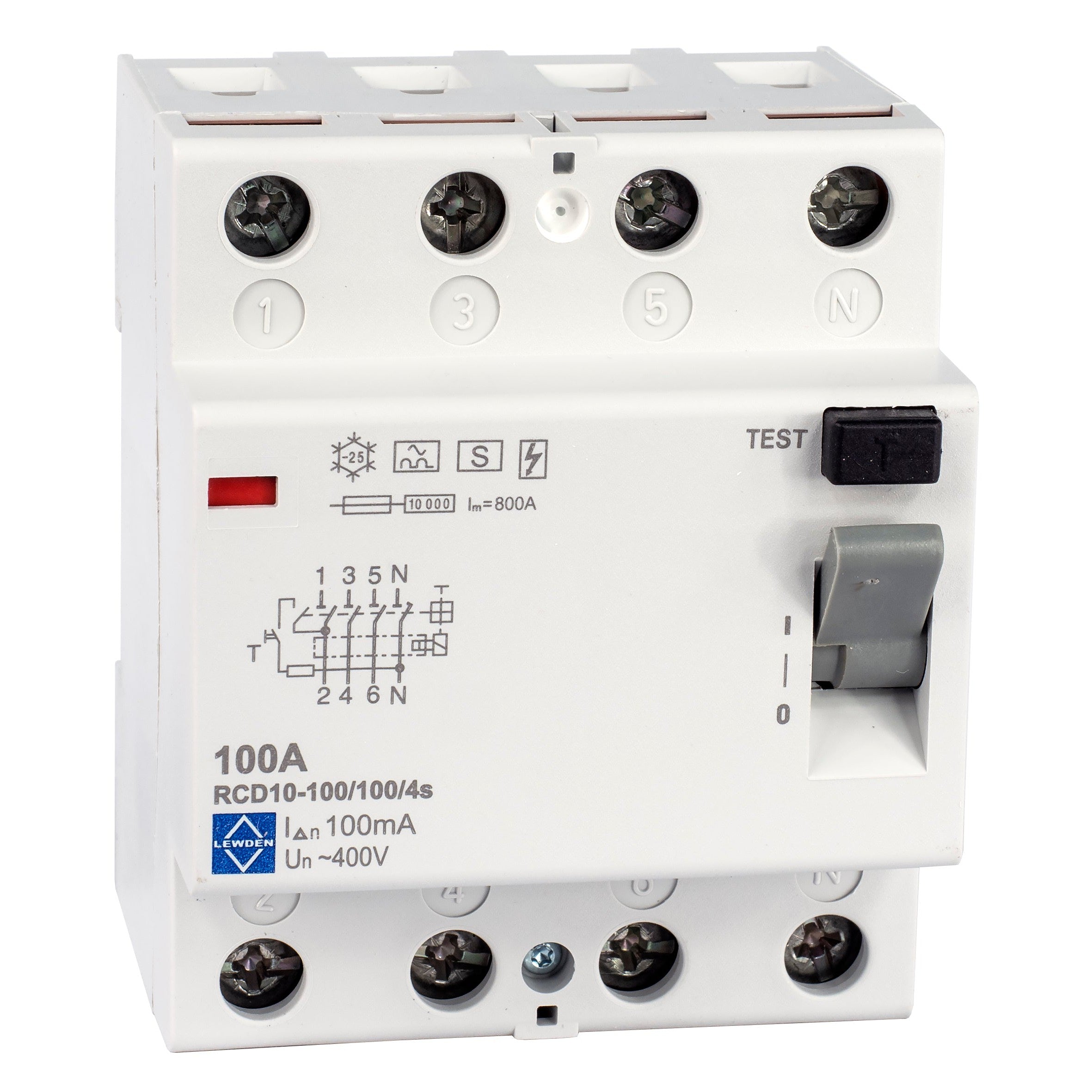 Lewden RCD10-100/100/4S 100A 4 Pole 100mA Time Delayed Type A RCD 10kA