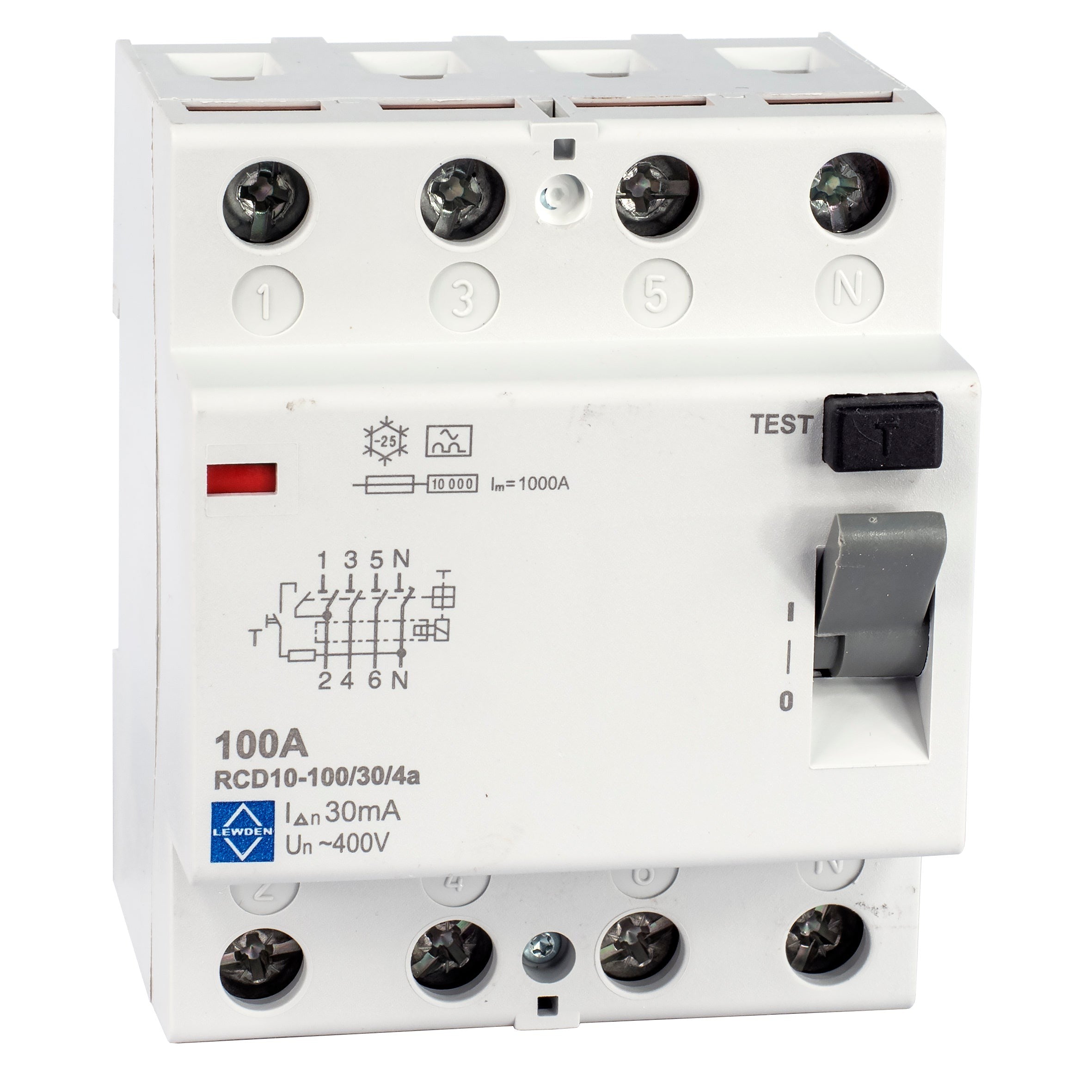 Lewden RCD10-100/30/4A 100A 30mA 4 Pole RCD