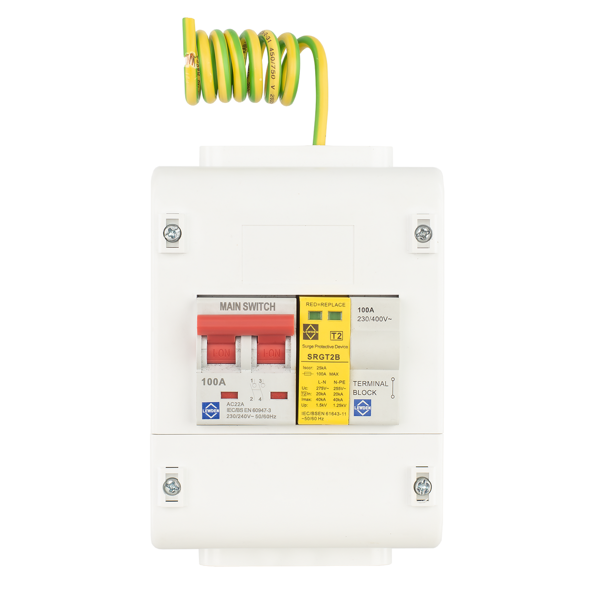 Lewden SLM4-SPD1PT2 100A DP Electricity Meter Isolator Switch with T2 SPD