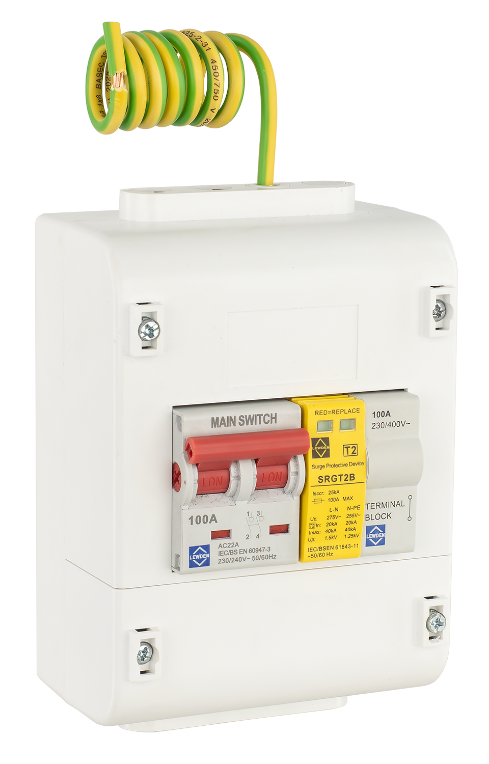 Lewden SLM4-SPD1PT2 100A DP Electricity Meter Isolator Switch with T2 SPD