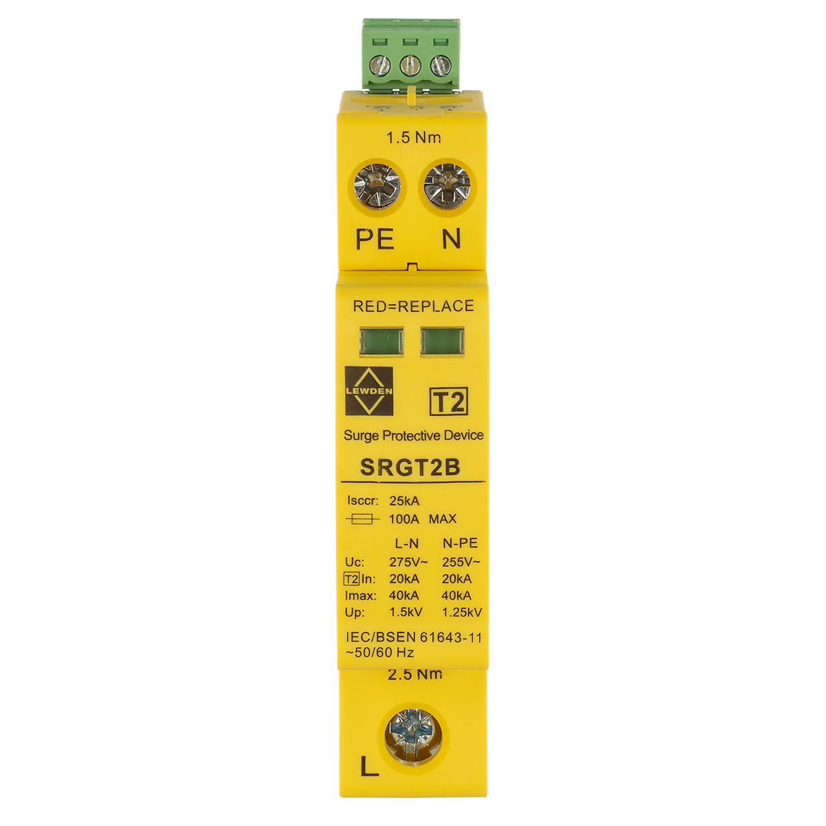 Lewden SRGT2B 40kA 1 Module Single Pole Type 2 Surge Protector