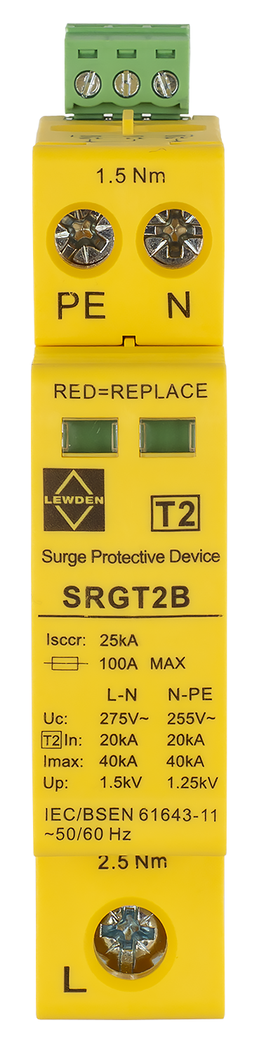 Lewden SRGT2B 40kA 1 Module Single Pole Type 2 Surge Protector