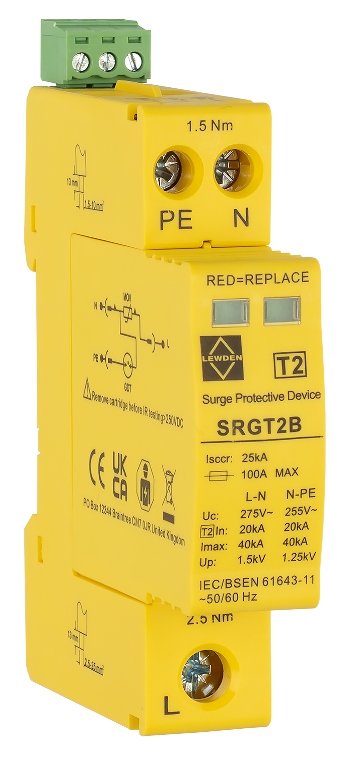Lewden SRGT2B 40kA 1 Module Single Pole Type 2 Surge Protector
